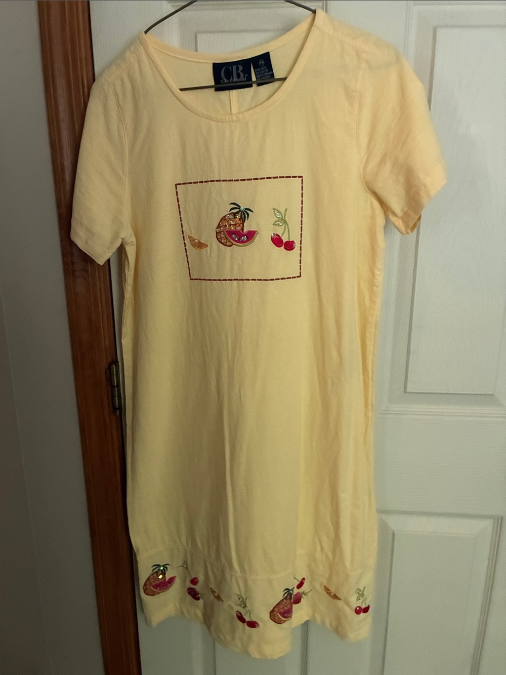 CB casual Pale Yellow Fruit-Embroidered Cotton Shift Dress